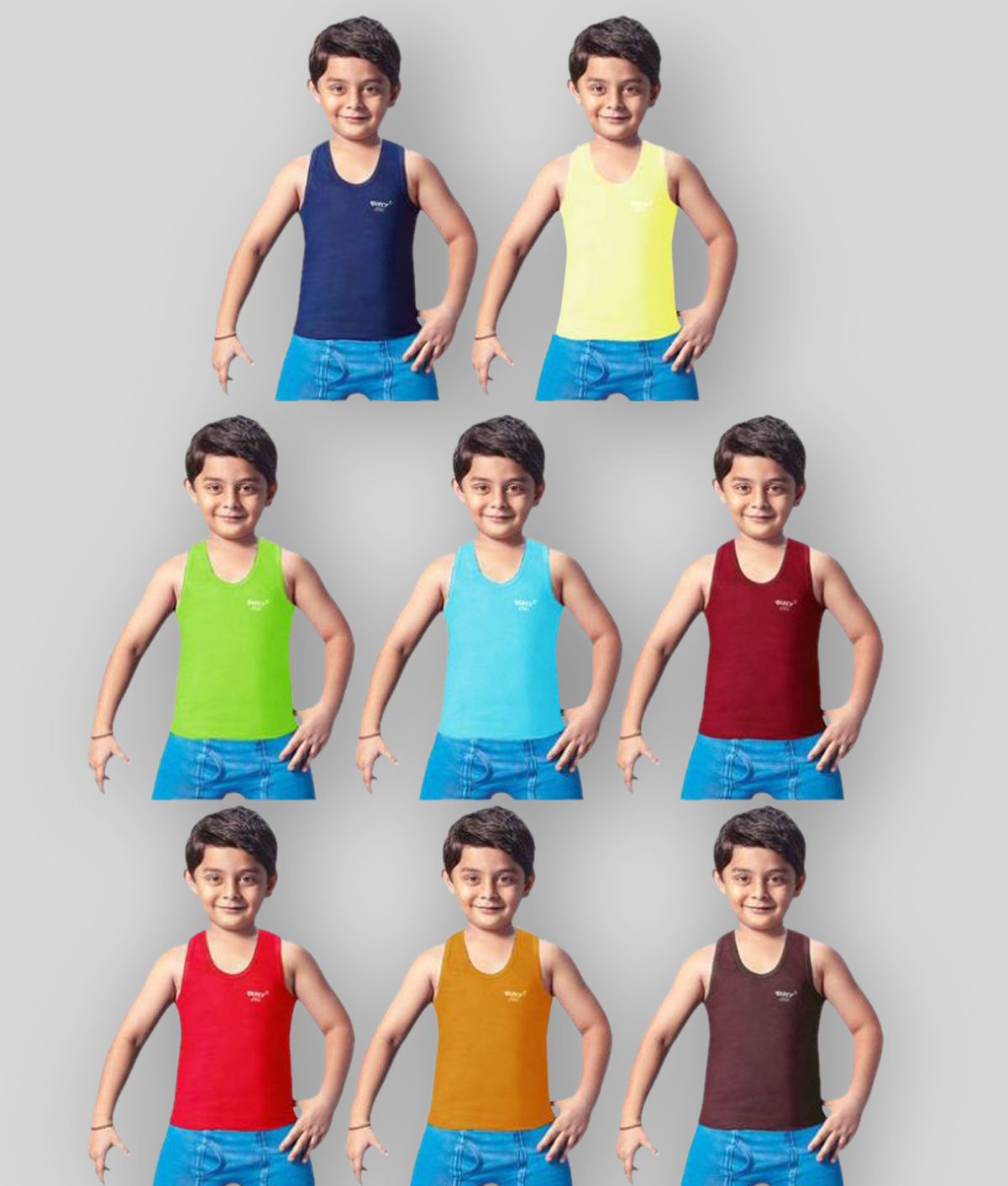     			Dixcy Josh Fine Cotton Multicolor Sleeveless Vests for Kids/Boys - Pack of 8