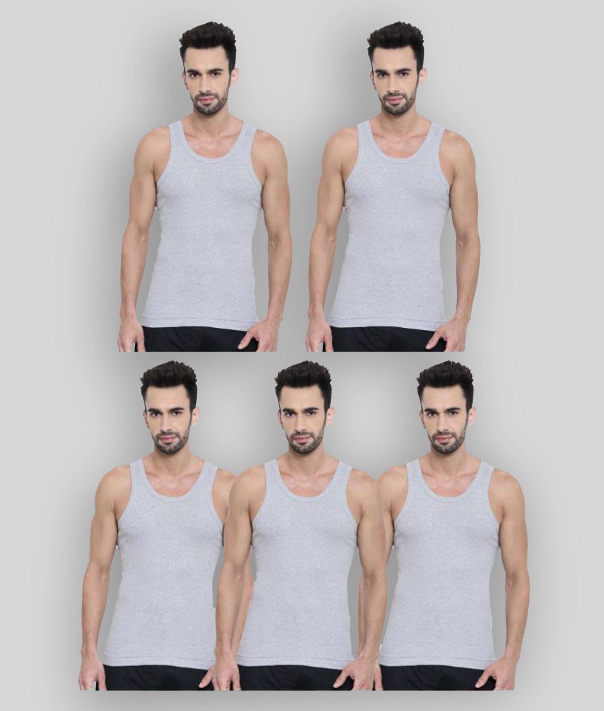     			Dixcy Scott - Grey Melange Cotton Men's Vest ( Pack of 5 )