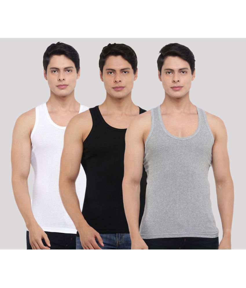     			Pack of 3 Dollar Bigboss Assorted Solid Cotton Blend Men Vest