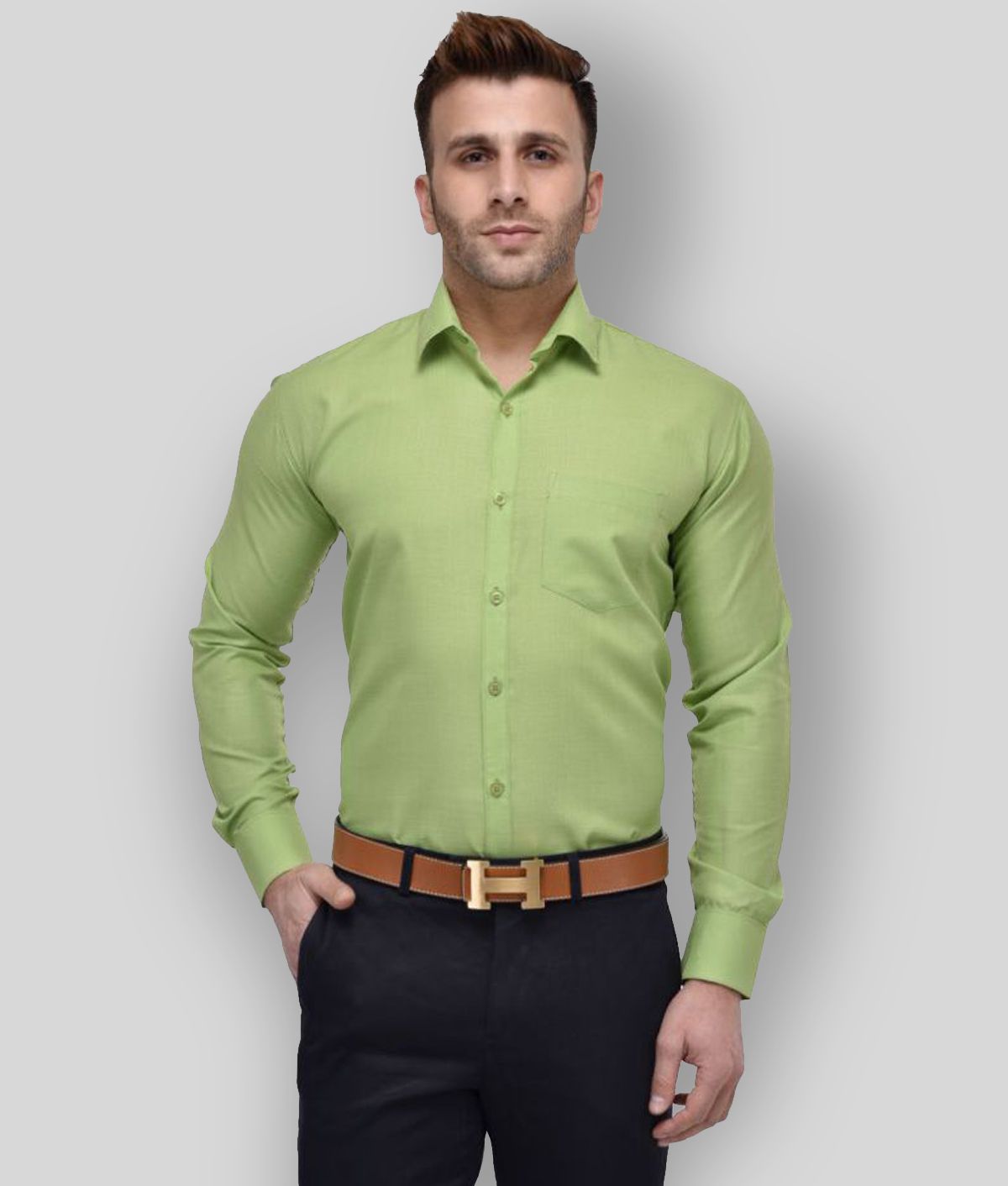     			Hangup - Green Cotton Regular Fit Men's Formal Shirt (Pack of 1)