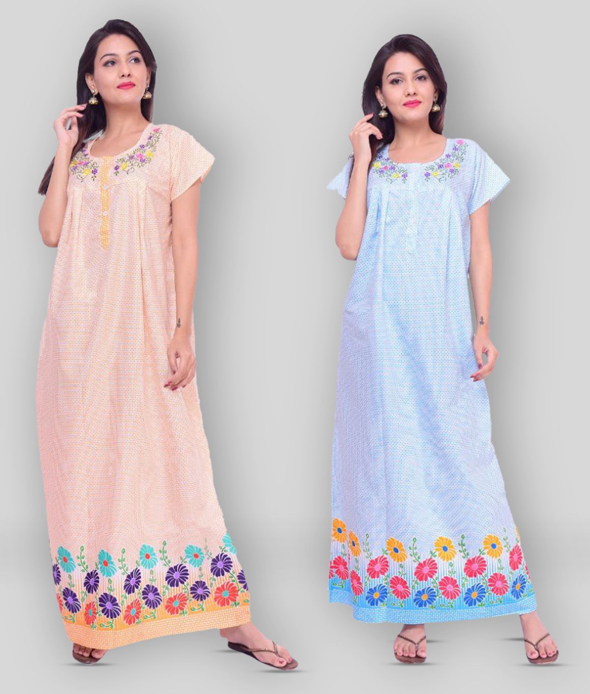     			Raj - Multicolor Cotton Women's Nightwear Nighty & Night Gowns ( Pack of 2 )