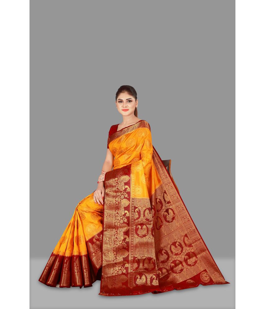     			fab woven - Yellow Silk Blend Saree With Blouse Piece ( Pack of 1 )