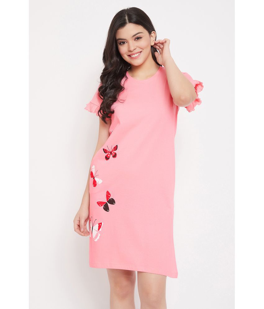     			Clovia - Pink Cotton Women's Nightwear Regular Night Dress ( Pack of 1 )