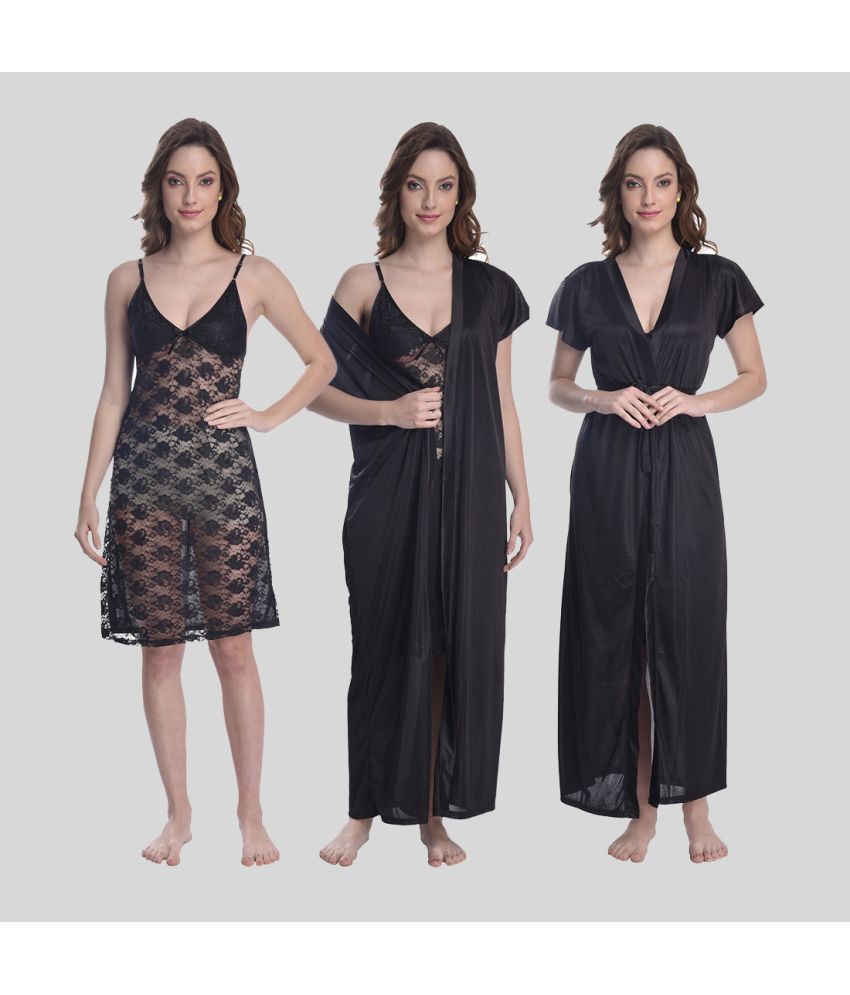     			Gutthi - Black Satin Women's Nightwear Nighty & Night Gowns ( Pack of 2 )
