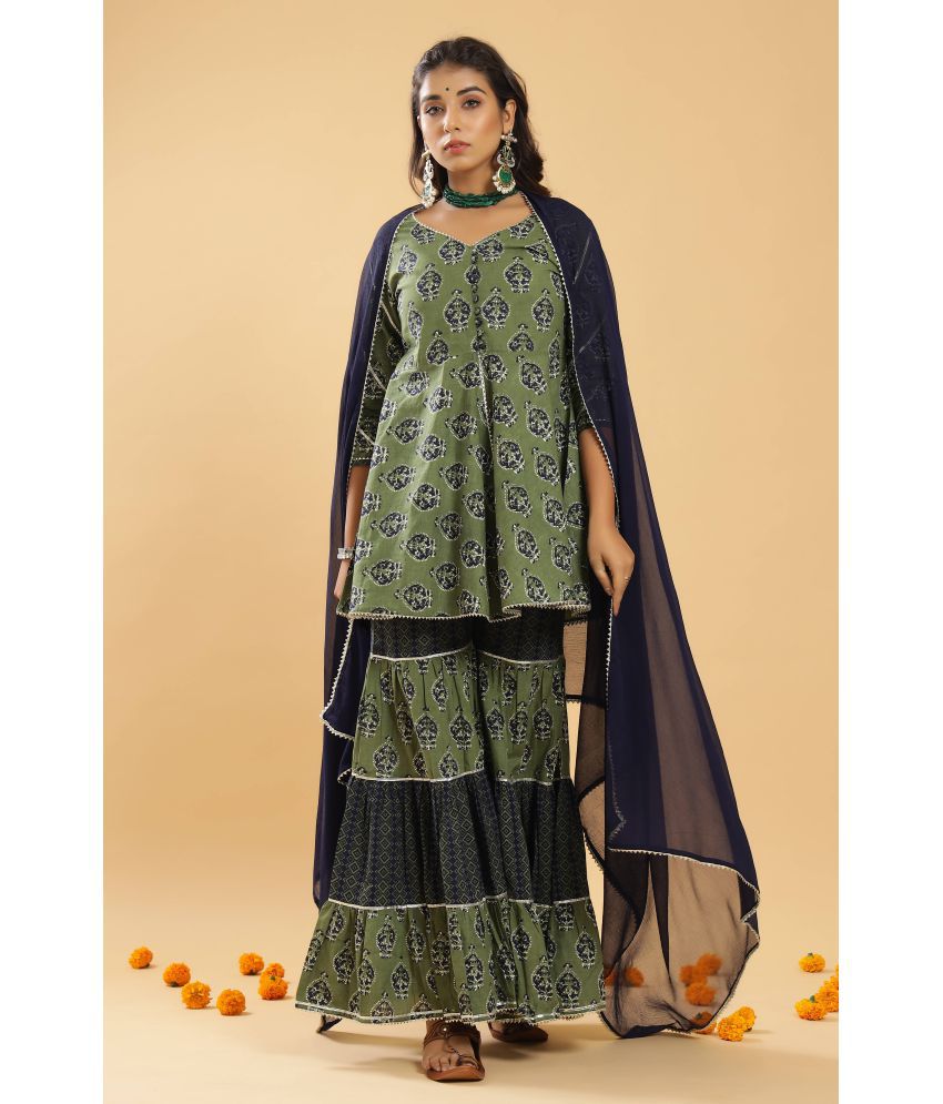     			JAIPUR VASTRA - Blue A-line Cotton Women's Stitched Salwar Suit ( Pack of 1 )