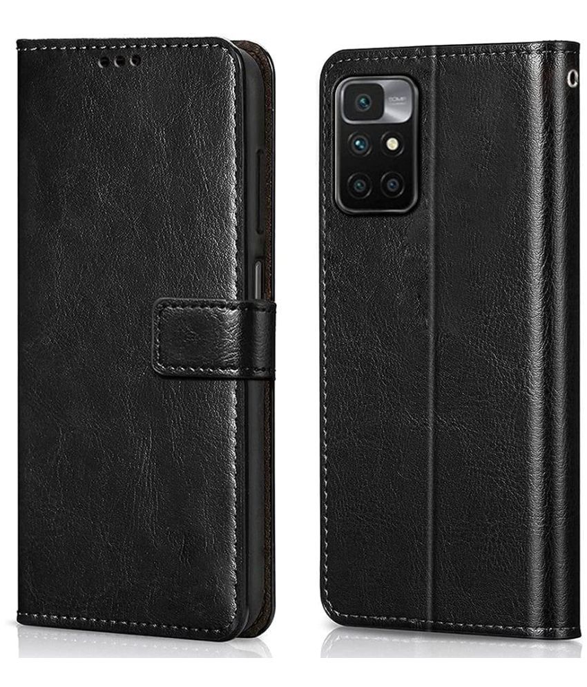     			Kosher Traders - Black Artificial Leather Flip Cover Compatible For Redmi 10 Prime ( Pack of 1 )