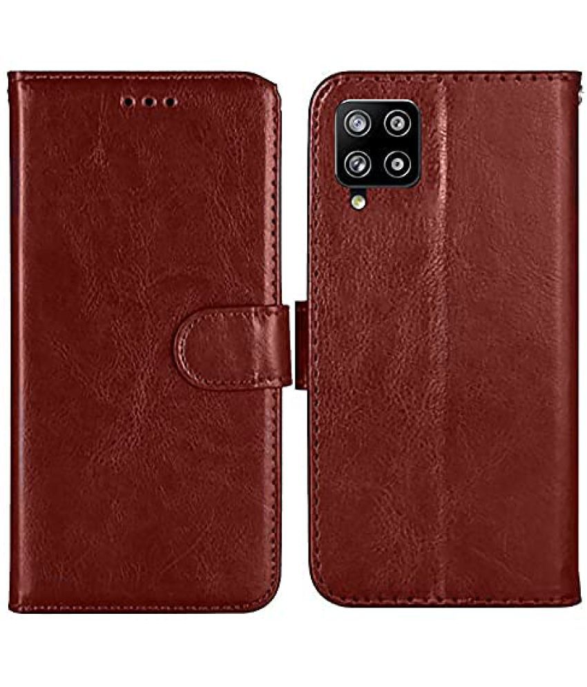    			Kosher Traders - Brown Artificial Leather Flip Cover Compatible For Samsung Galaxy A42 ( Pack of 1 )