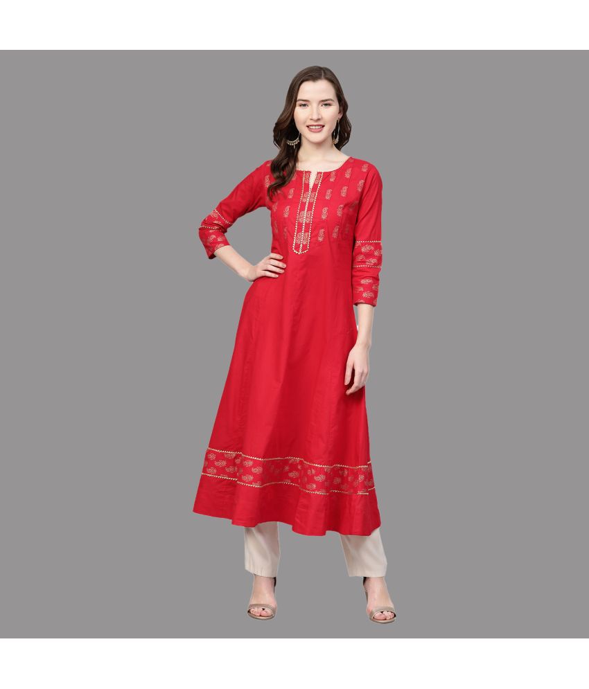     			Yash Gallery - Red Cotton Women's Flared Kurti ( Pack of 1 )