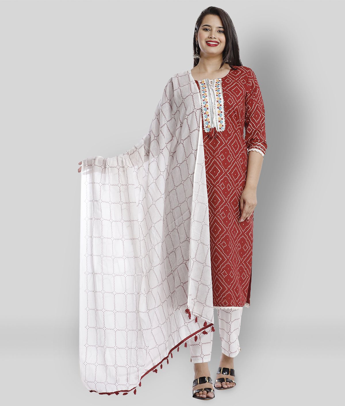     			JC4U - Maroon Straight Cotton Women's Stitched Salwar Suit ( Pack of 1 )