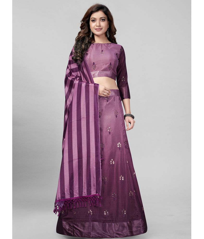     			Mamatva Purple Silk Circular Semi Stitched Lehenga Single