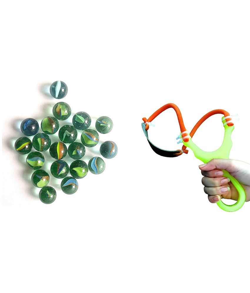 vedo 75 Glass Marble Kanche for Decoration & Kids Playing, Kanche/Goli Glass Marbles with Slingshot, Gulel