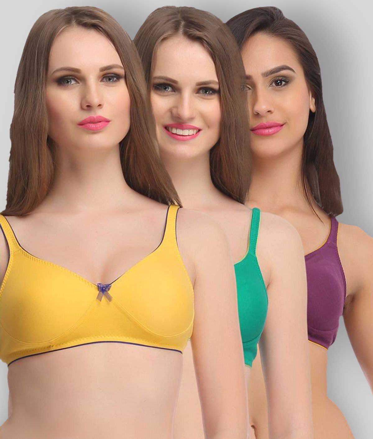     			Clovia - Multicolor Cotton Non - Padded Women's T-Shirt Bra ( Pack of 3 )