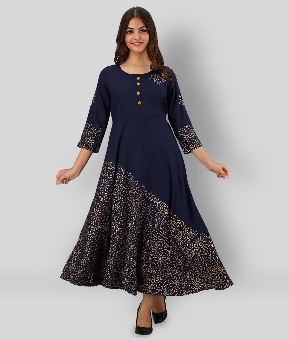 FABRR - Navy Rayon Women's Flared Kurti ( Pack of 1 )