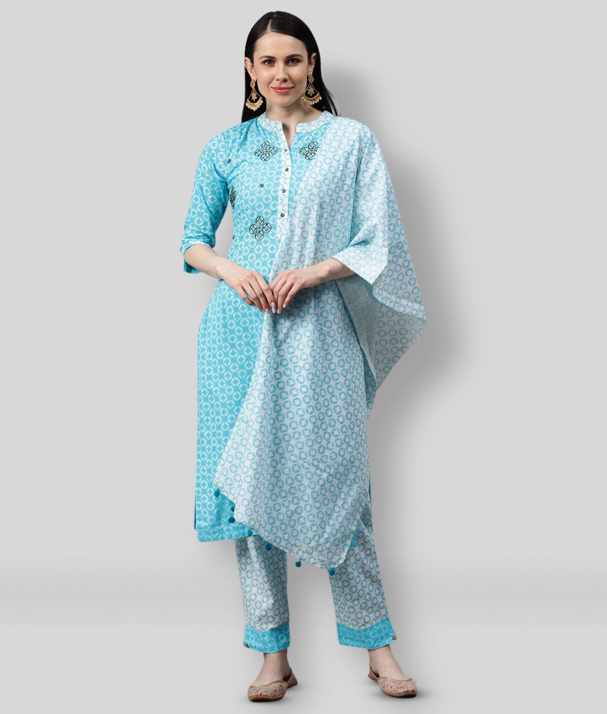     			JC4U - Light Blue Straight Cotton Women's Stitched Salwar Suit ( Pack of 1 )