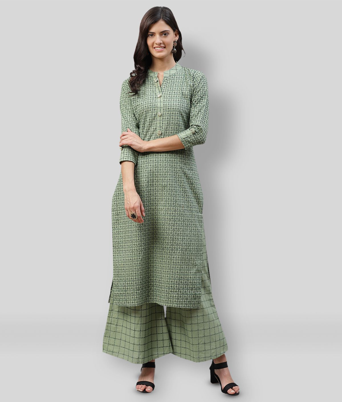    			JC4U - Olive Straight Cotton Women's Stitched Salwar Suit ( Pack of 1 )