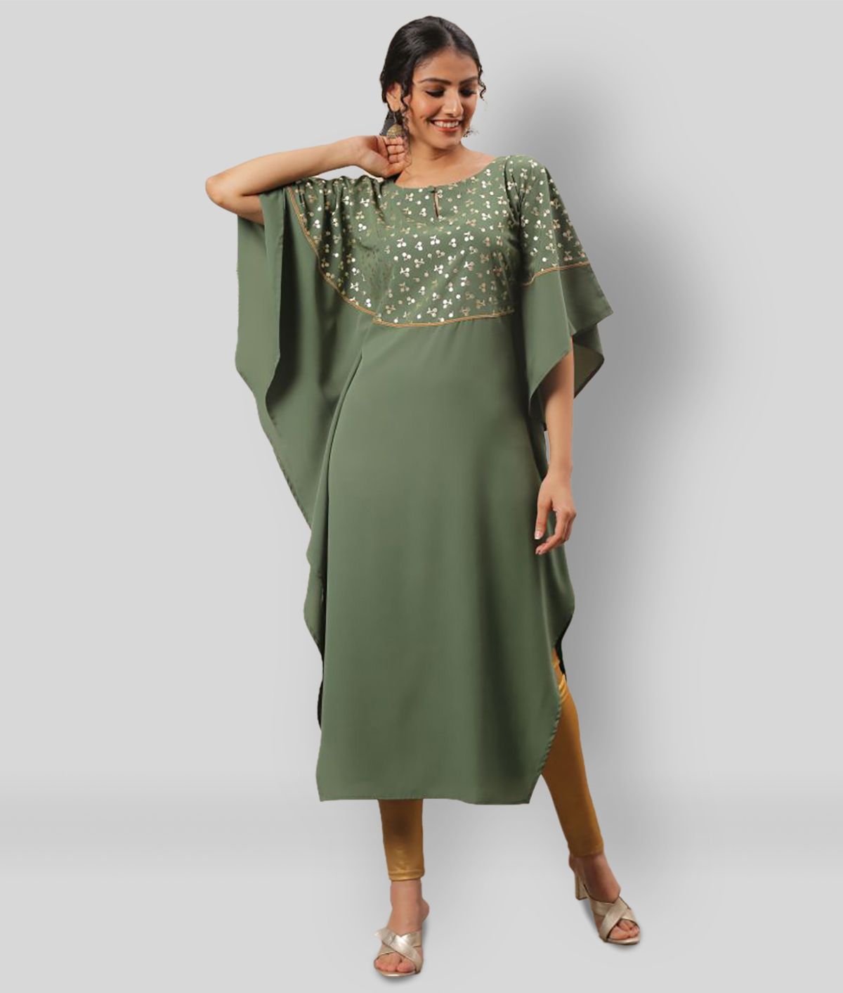     			Janasya - Green Crepe Women's Kaftan Kurti ( Pack of 1 )