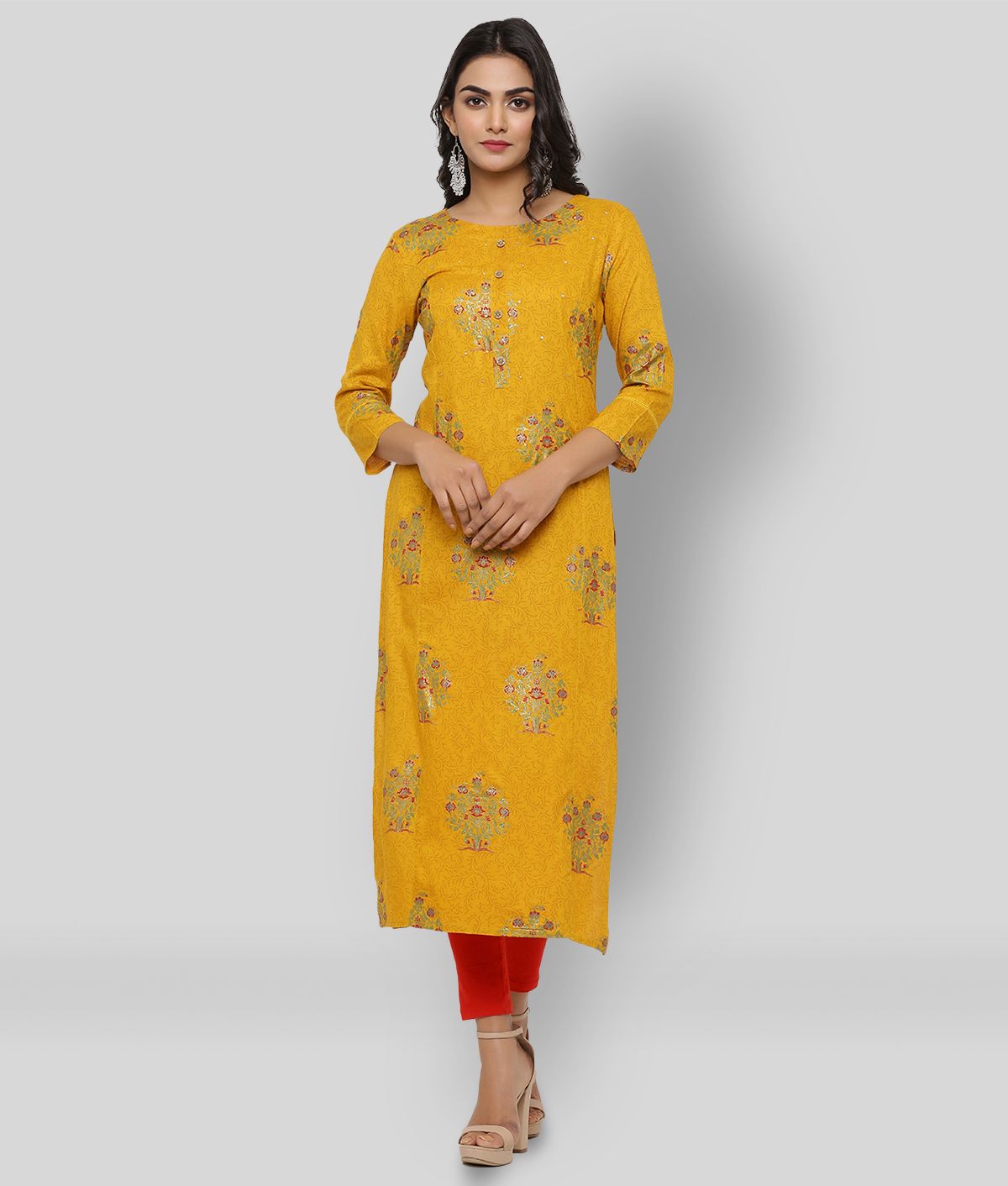     			KIPEK - Yellow Rayon Women's Straight Kurti