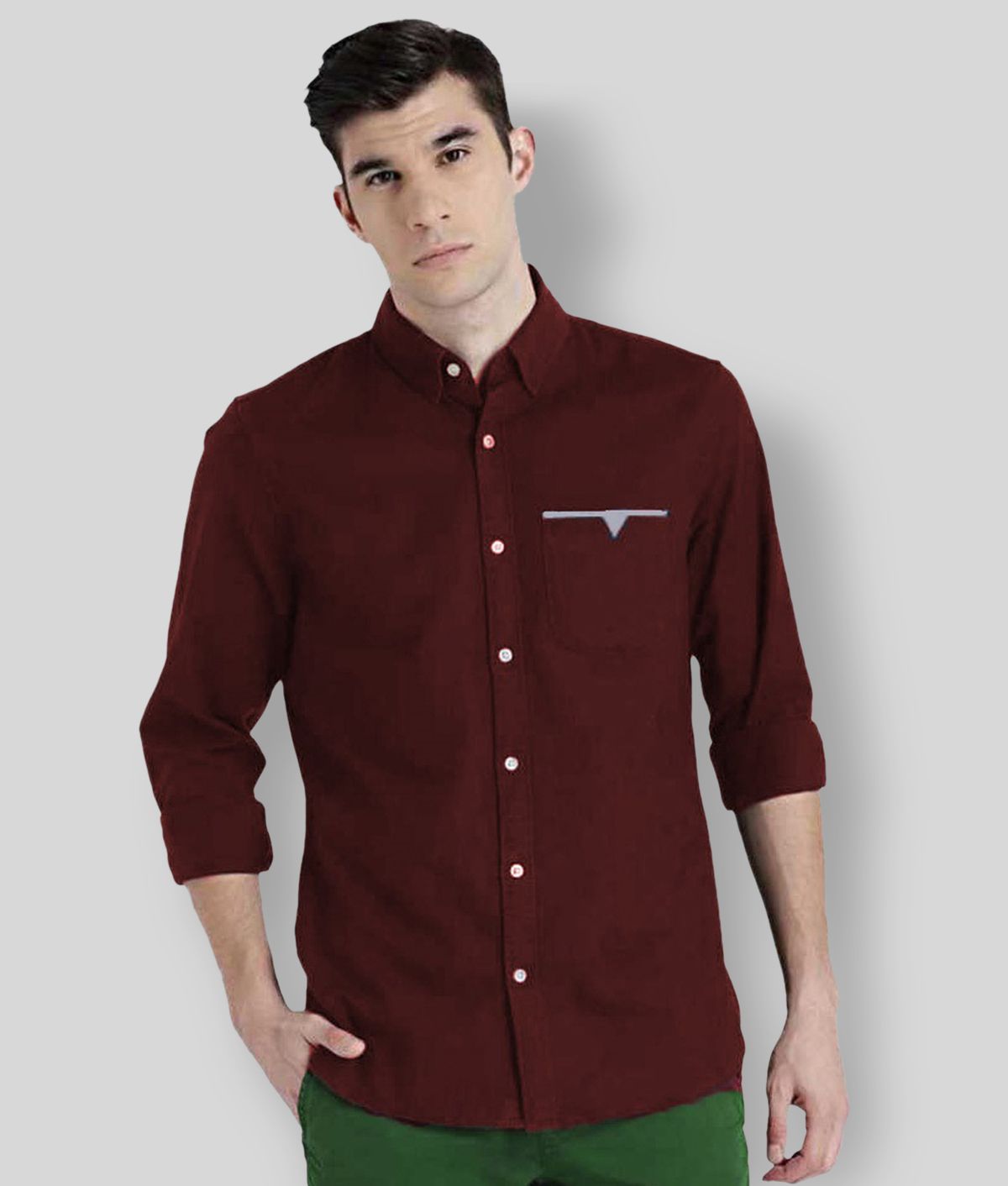     			Life Roads - Maroon Cotton Slim Fit Men's Casual Shirt ( Pack of 1 )