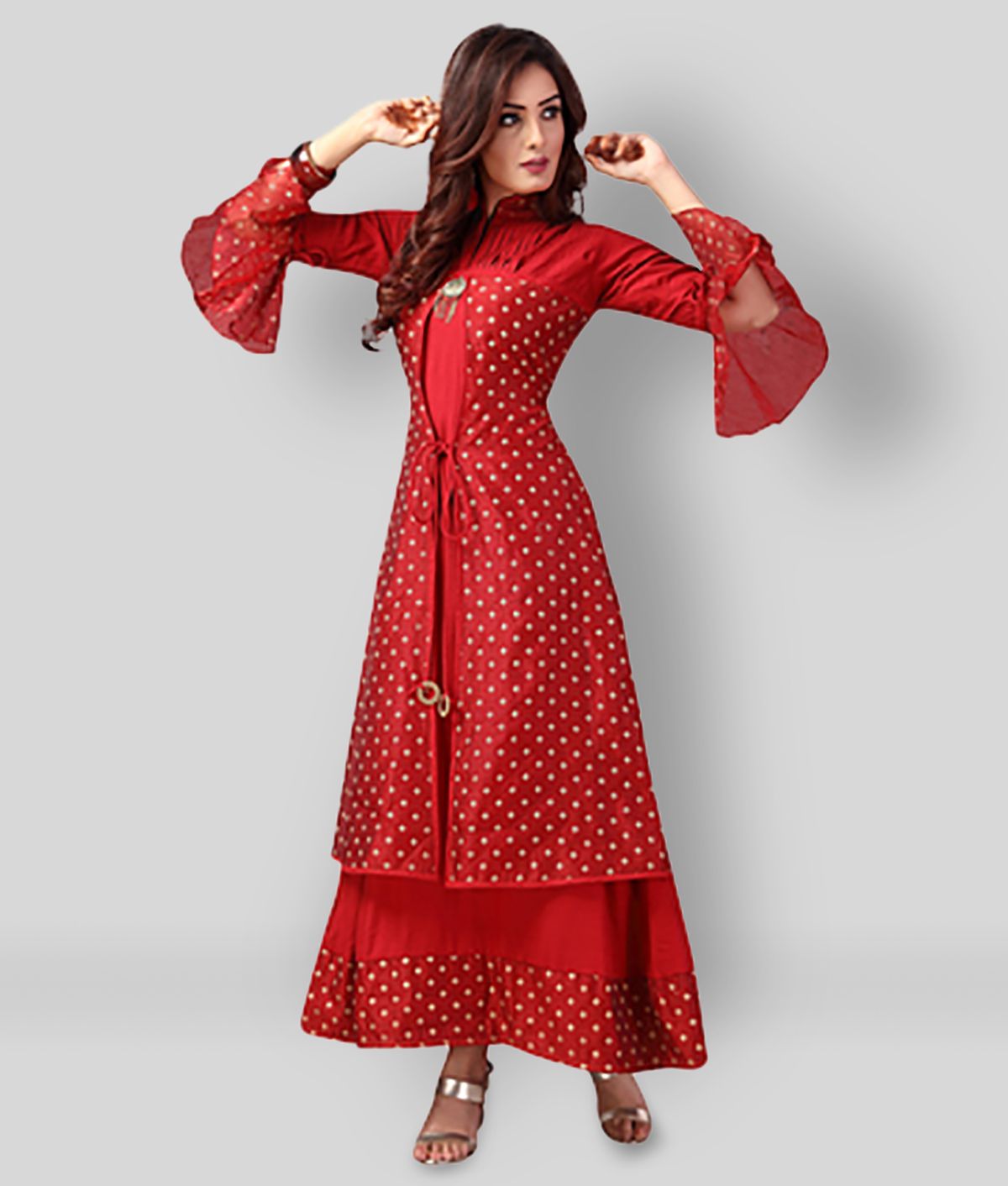     			Madhuram Textiles - Red Rayon Women's Jacket Style Kurti ( Pack of 1 )