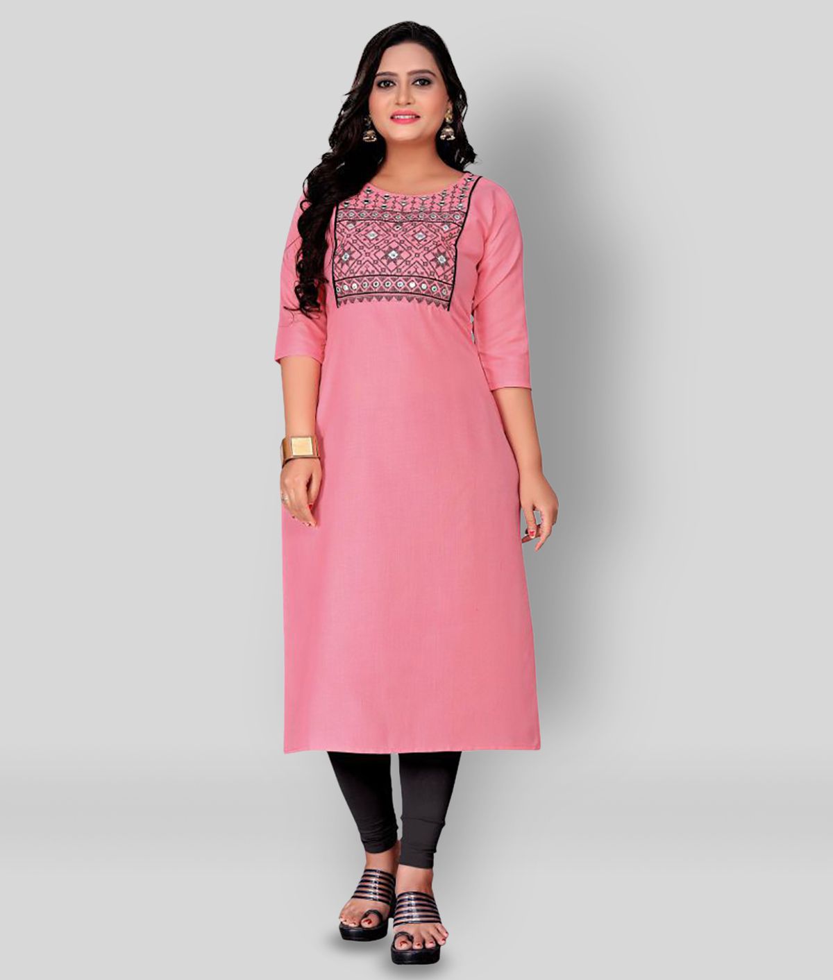     			Rangrasiya - Pink Cotton Blend Women's Straight Kurti ( Pack of 1 )