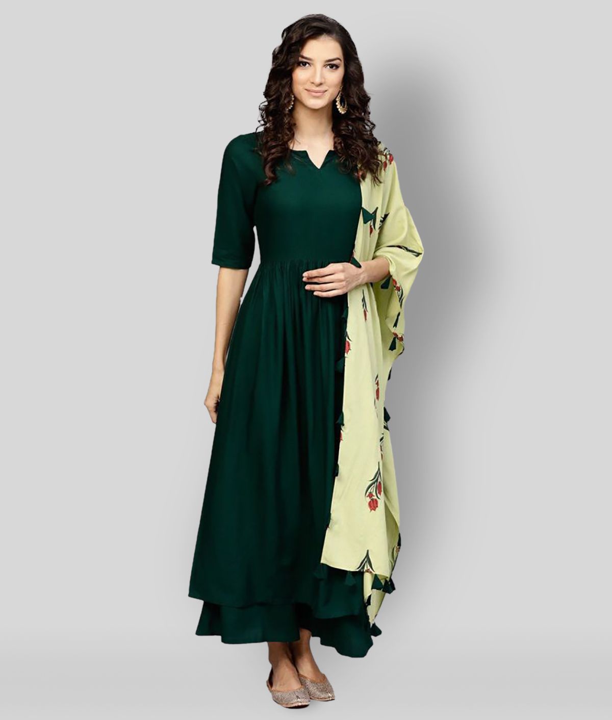     			The Style Story - Green Anarkali Rayon Women's Stitched Salwar Suit ( Pack of 1 )