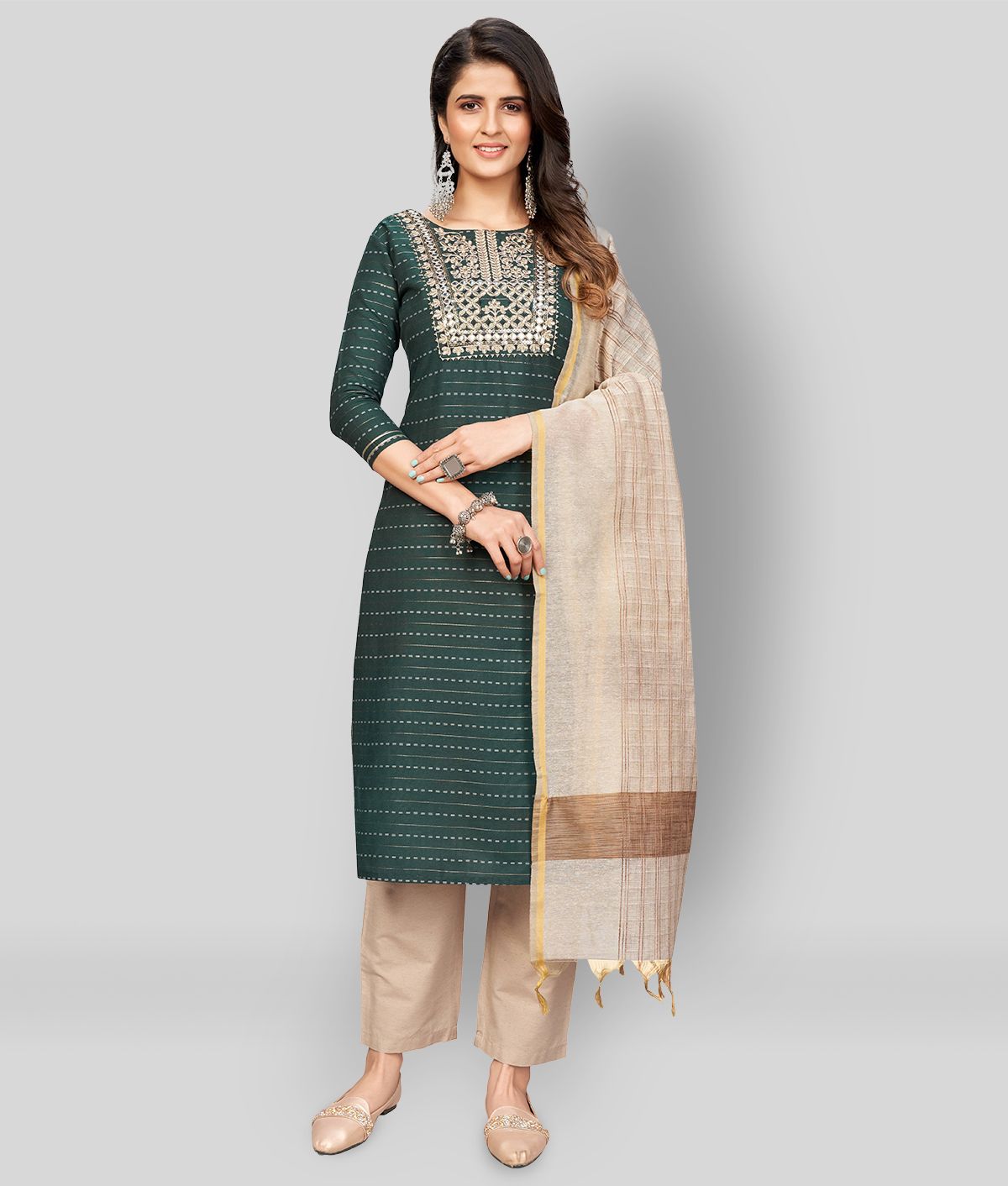     			Vbuyz - Green Straight Cotton Women's Stitched Salwar Suit ( Pack of 1 )