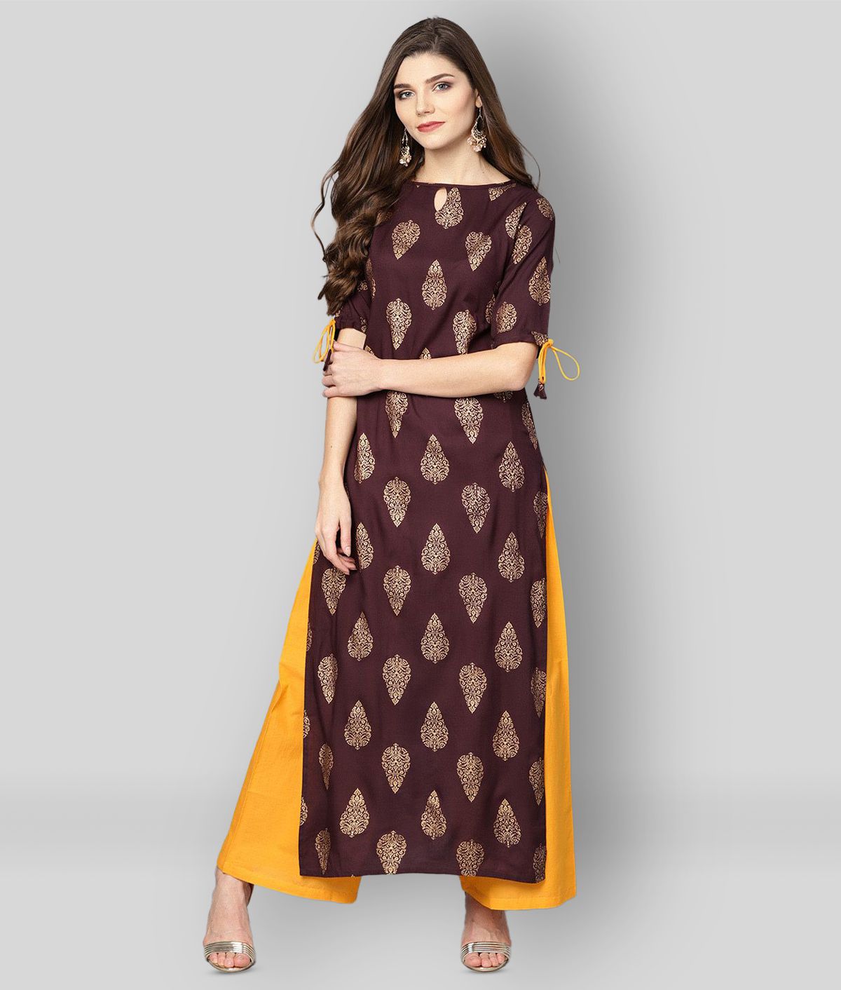     			Frionkandy - Brown Straight Cotton Women's Stitched Salwar Suit ( Pack of 1 )