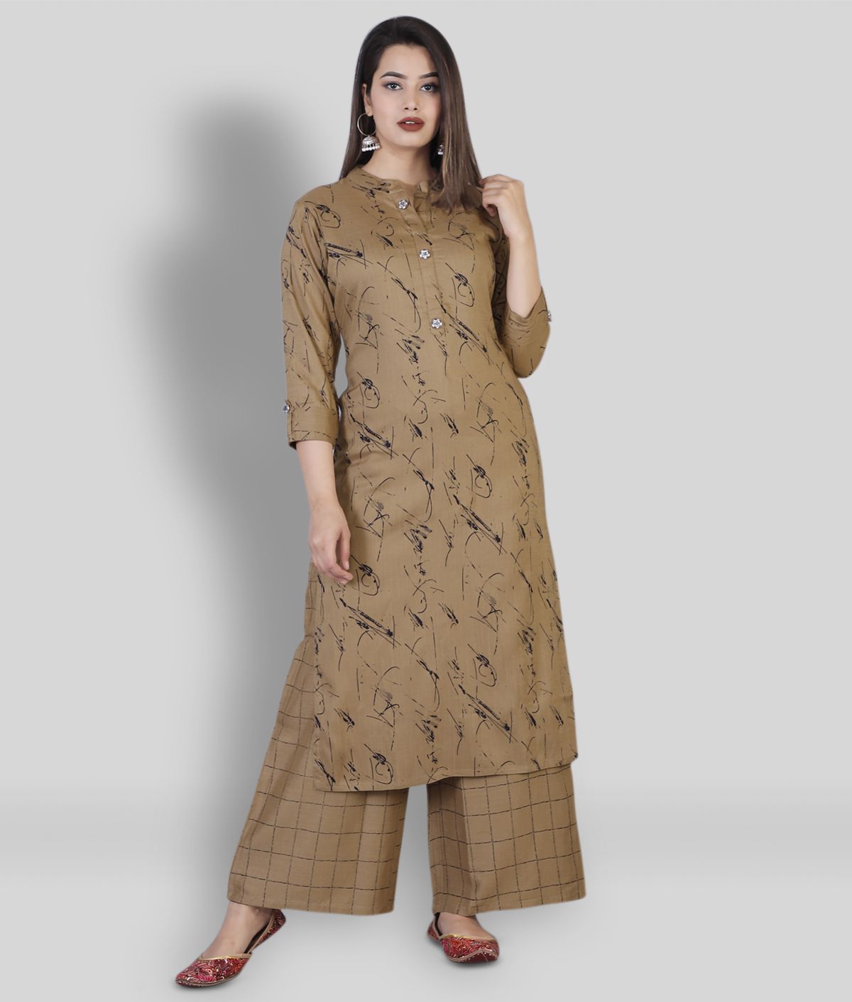     			JC4U - Brown Straight Rayon Women's Stitched Salwar Suit ( Pack of 1 )