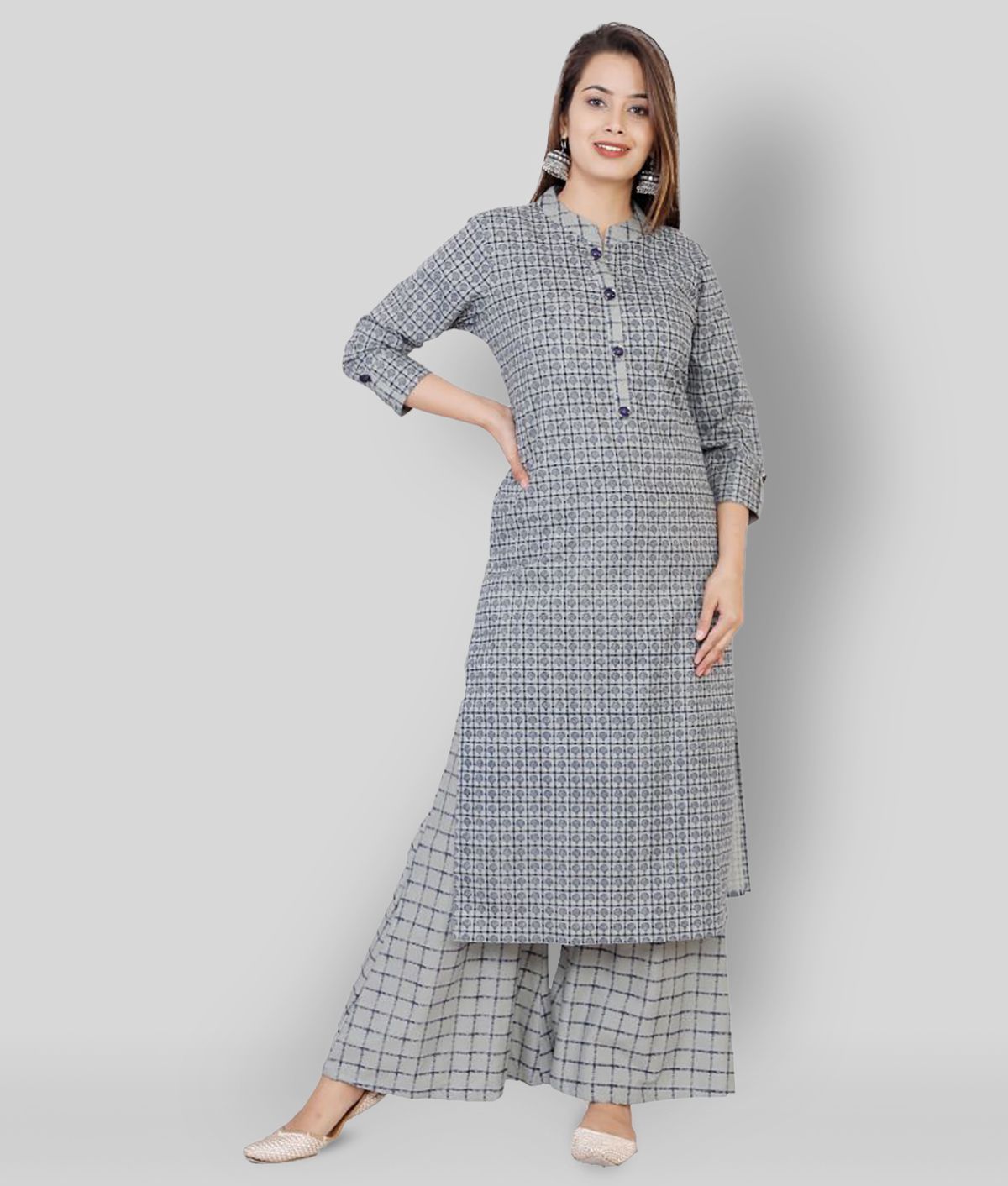     			JC4U - Dark Grey Straight Cotton Women's Stitched Salwar Suit ( Pack of 1 )