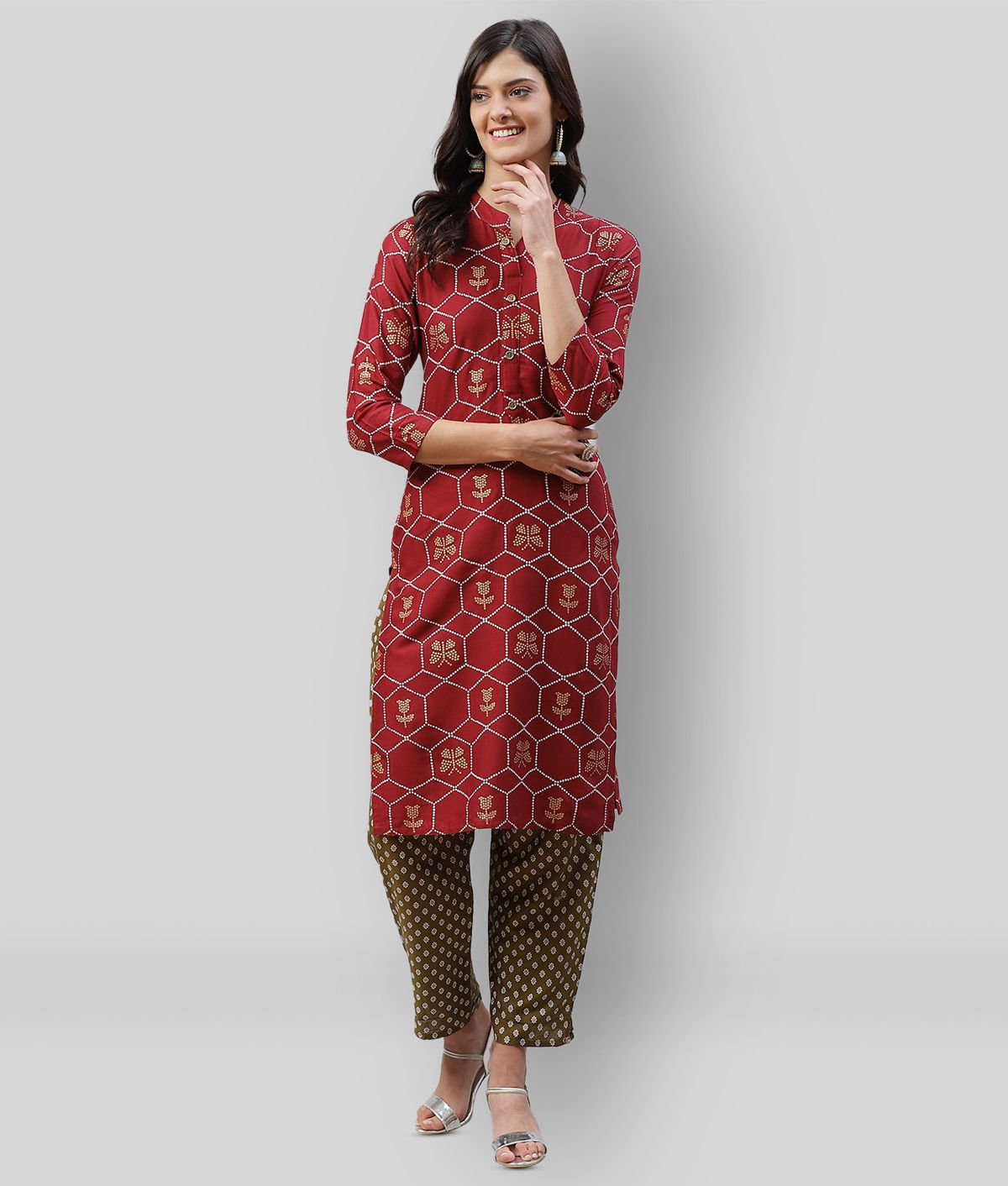     			JC4U - Maroon Straight Rayon Women's Stitched Salwar Suit ( Pack of 1 )