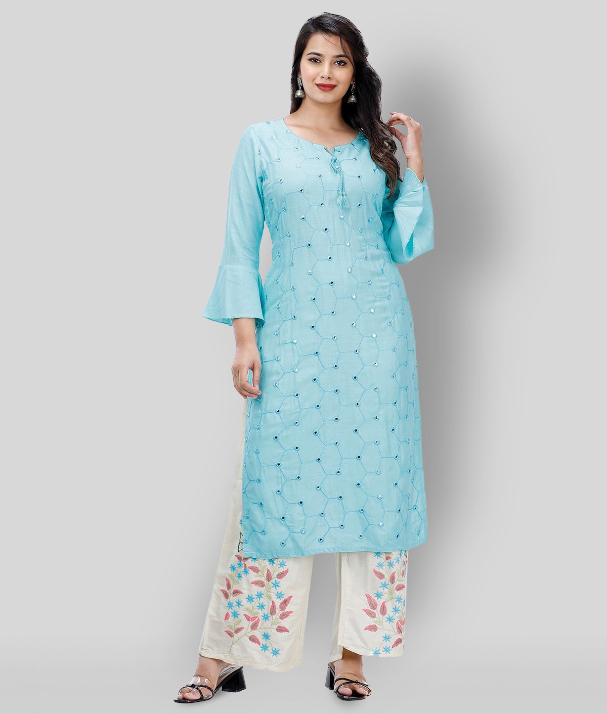     			Jaipuri Collection - Light Blue Straight Rayon Women's Stitched Salwar Suit ( Pack of 1 )