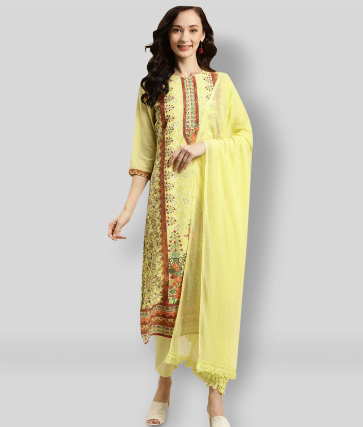     			Juniper - Yellow Straight Georgette Women's Stitched Salwar Suit ( Pack of 1 )