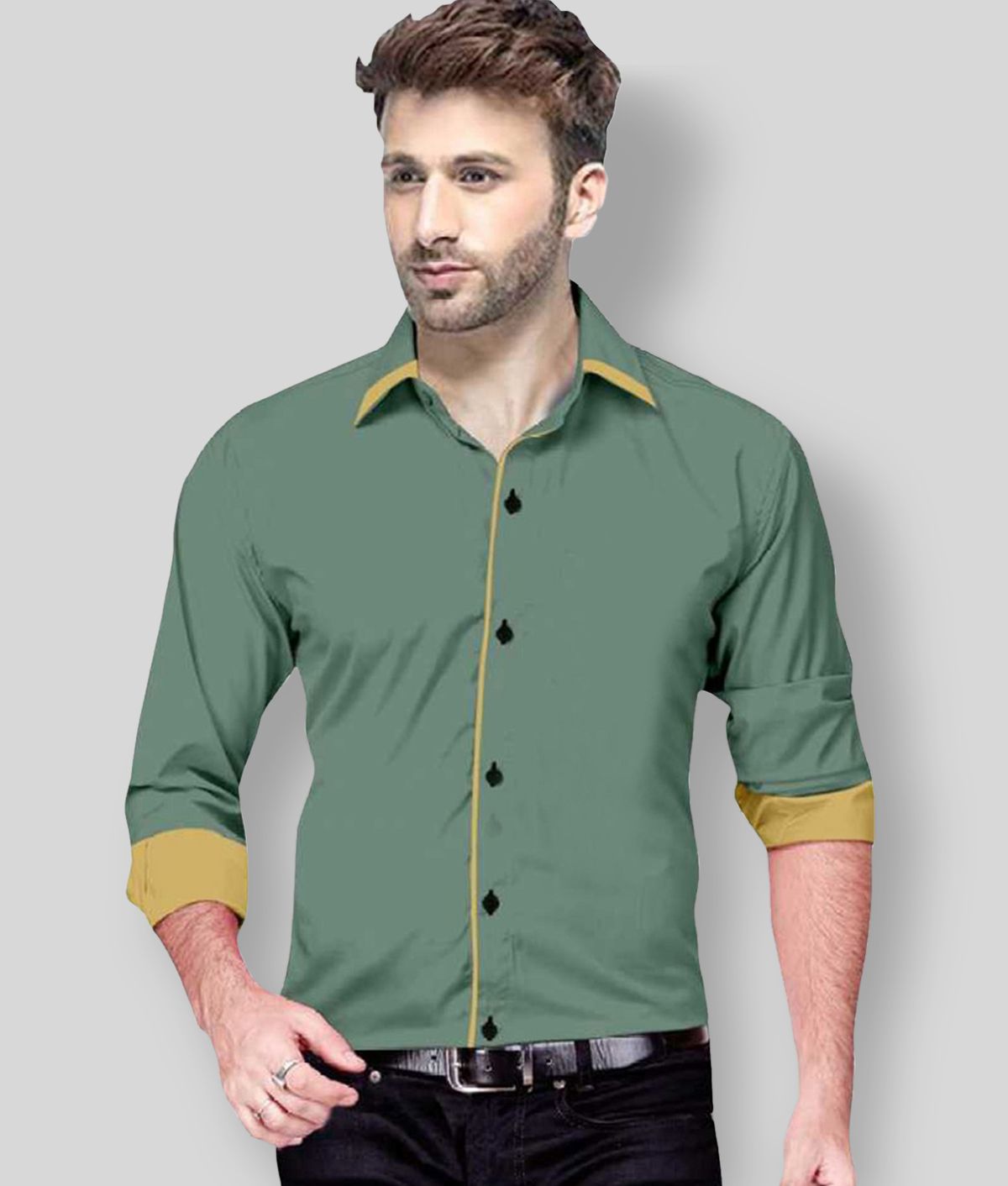     			P&V CREATIONS - Green Cotton Slim Fit Men's Casual Shirt (Pack of 1 )