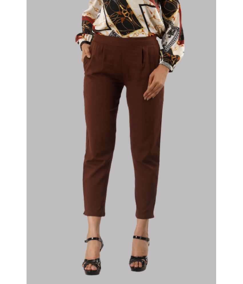 JAIPUR VASTRA - Brown Cotton Blend Regular Women's Casual Pants ( Pack of 1 )