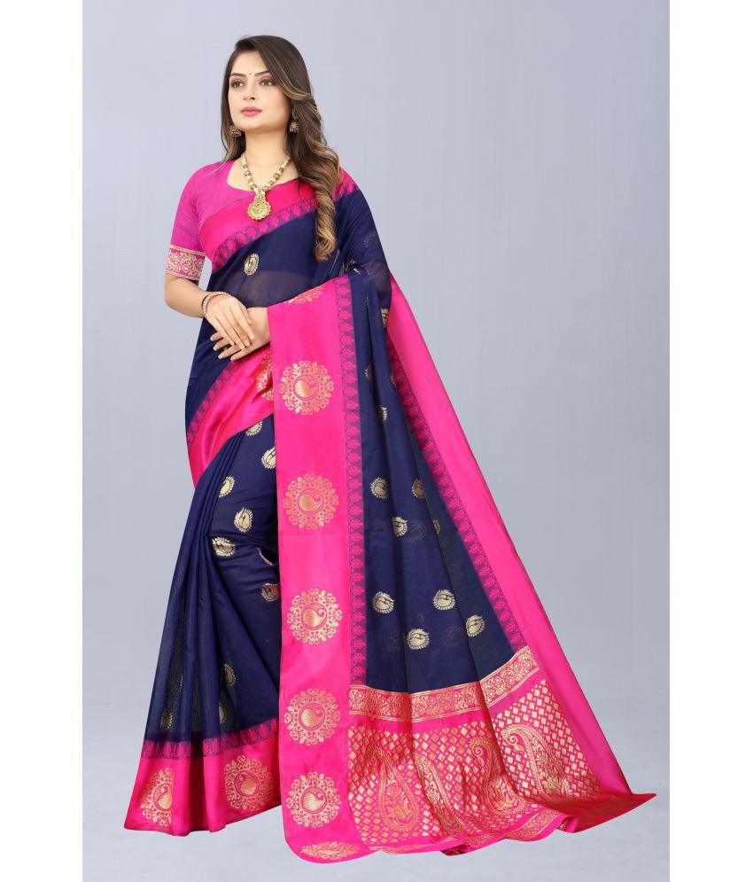     			NENCY FASHION - Navy Blue Cotton Saree Without Blouse Piece ( Pack of 1 )