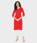 G4Girl - Red Cotton Blend Women's Straight Kurti ( Single Pack )