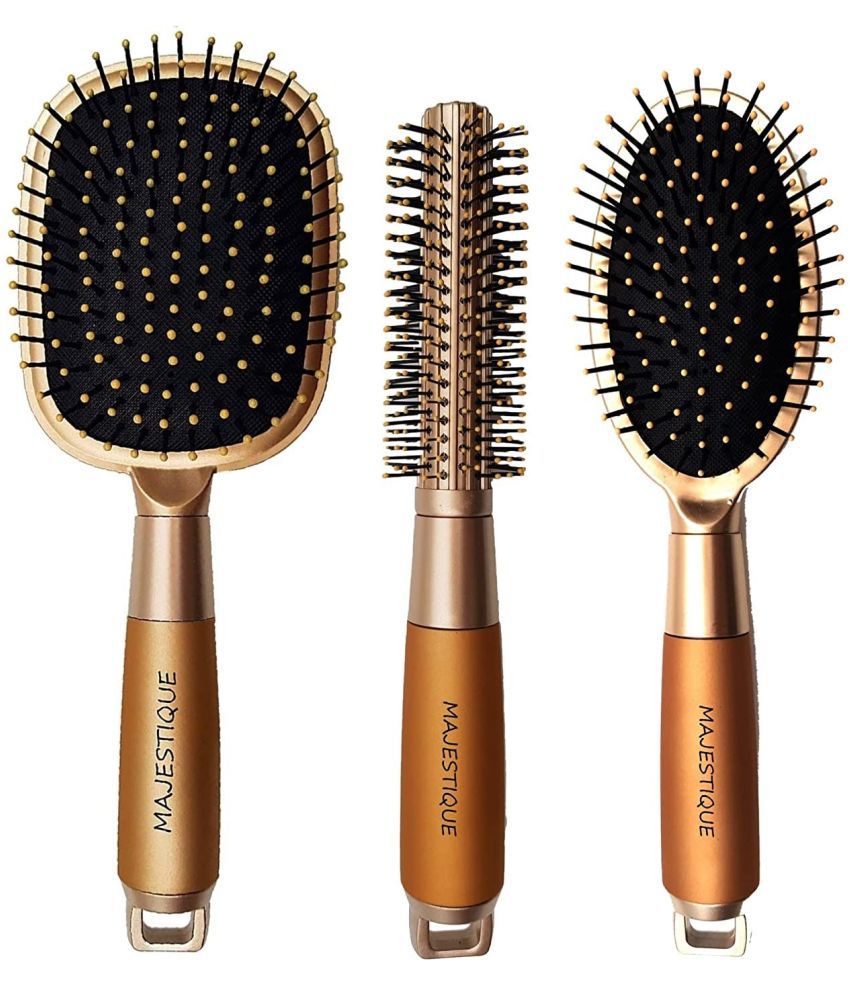     			Majestique 3Pcs Hair Brush Set, Detangle Brush With Round Roller Hair Brush For Women Men Kids Girls