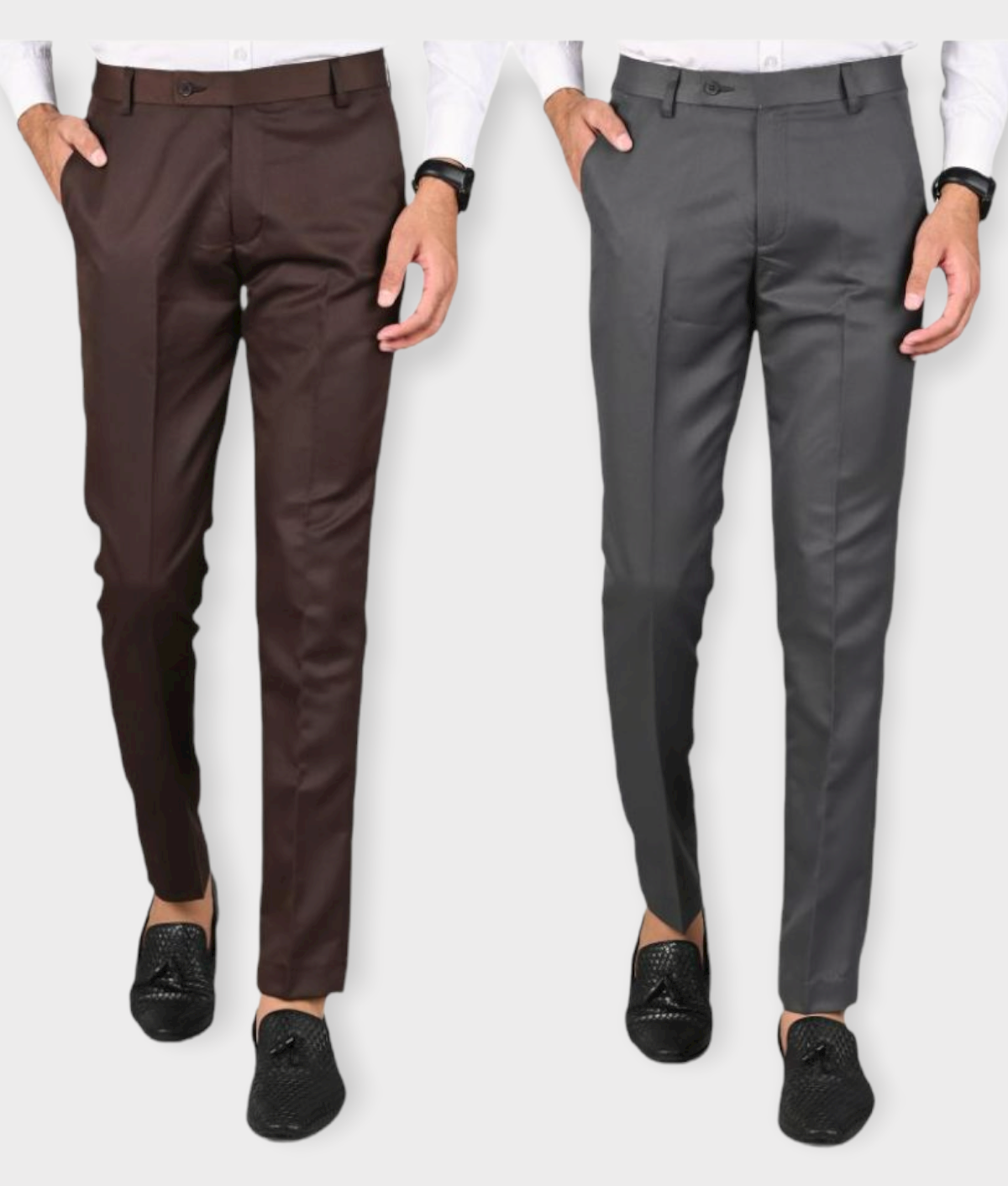     			MANCREW - Dark Grey Polycotton Slim - Fit Men's Formal Pants ( Pack of 2 )