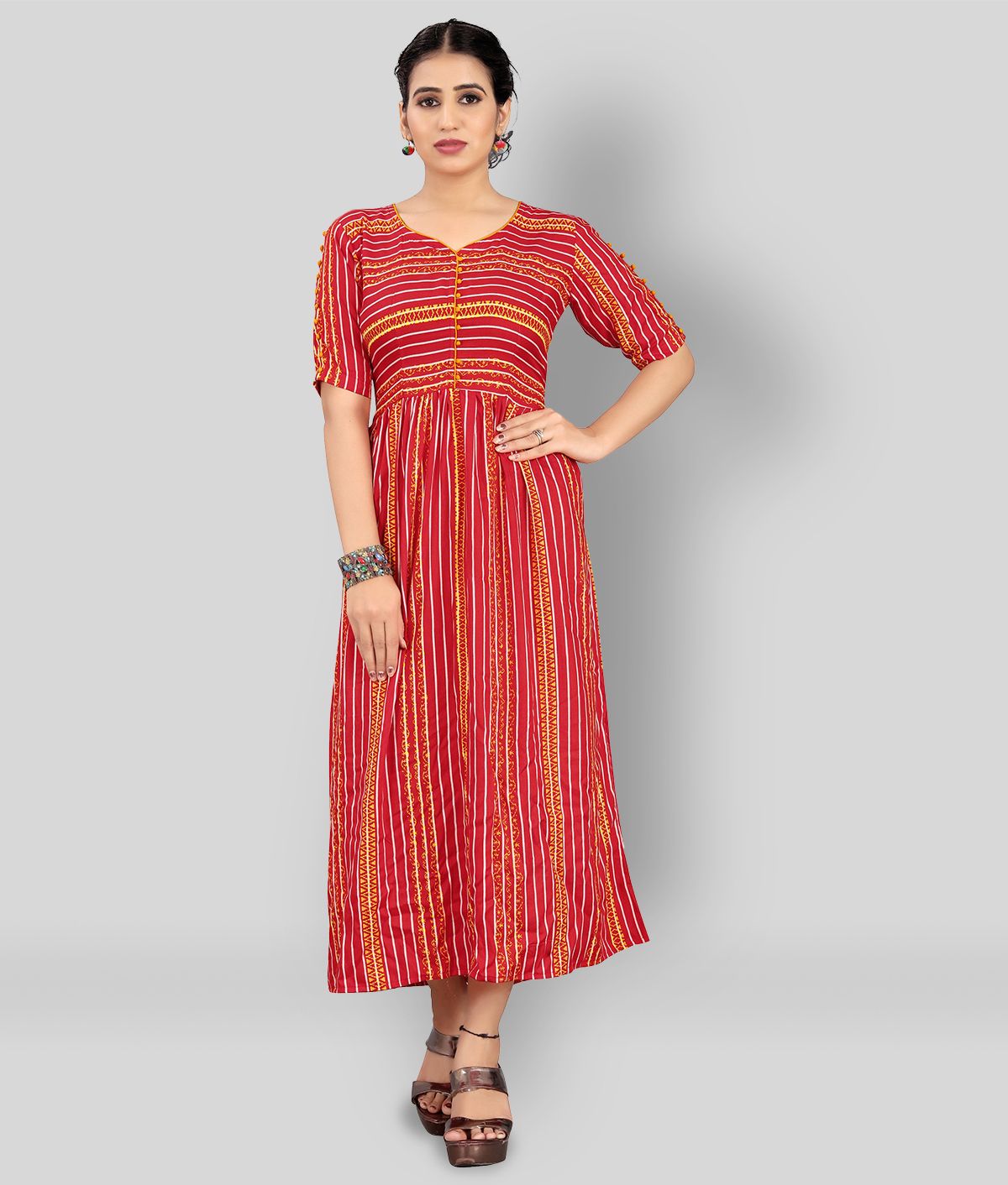     			MEESORRA - Red Rayon Women's A-line Kurti ( Pack of 1 )