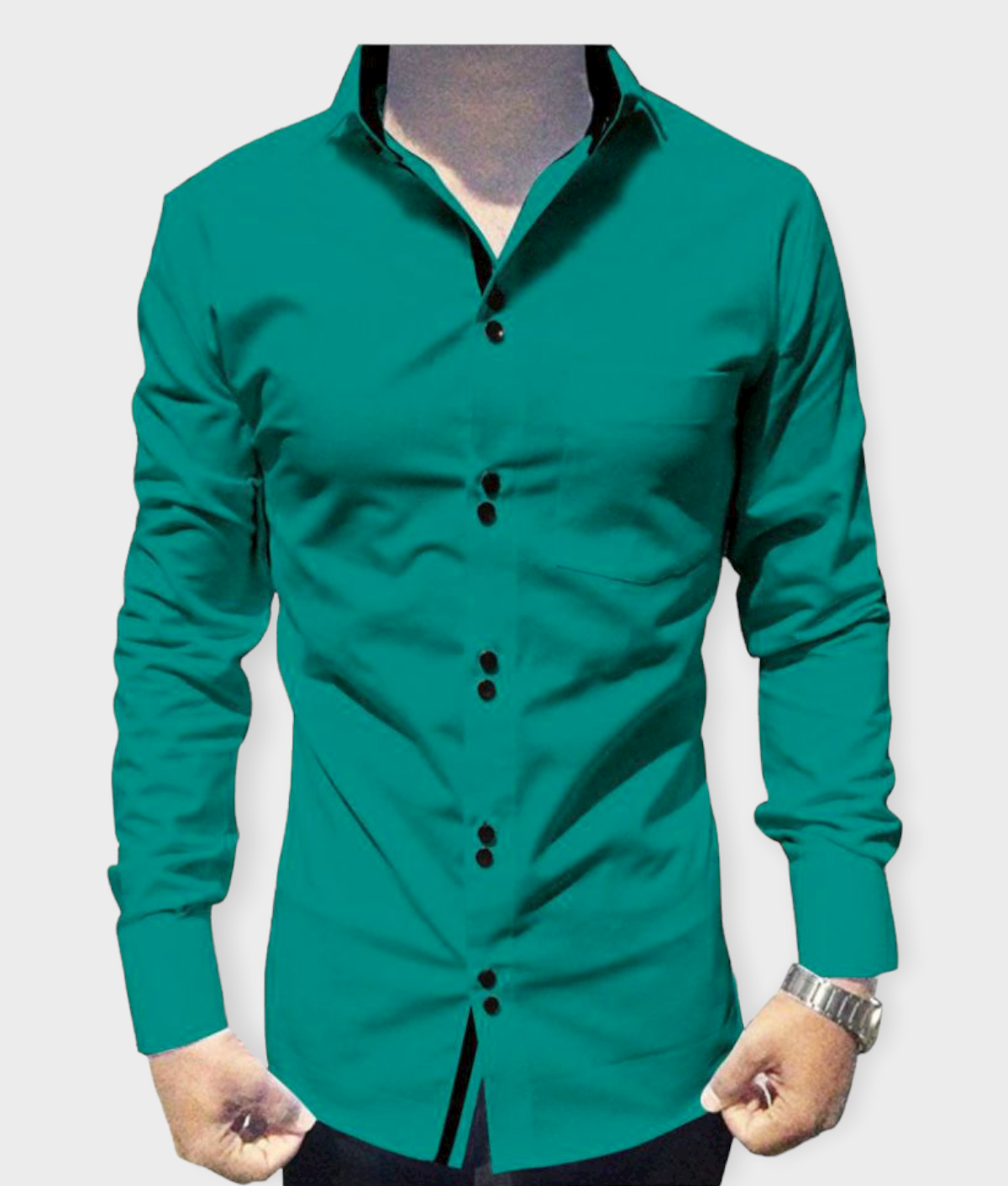     			P&V - Green Cotton Blend Slim Fit Men's Casual Shirt (Pack of 1)