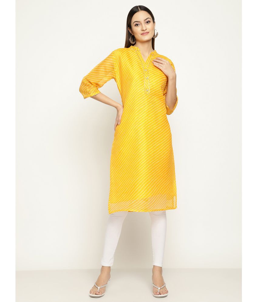     			Queenley - Yellow Silk Women's Straight Kurti ( Pack of 1 )