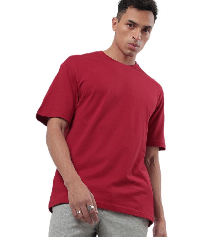     			Bewakoof - Red Cotton Oversized Fit Men's T-Shirt ( Pack of 1 )