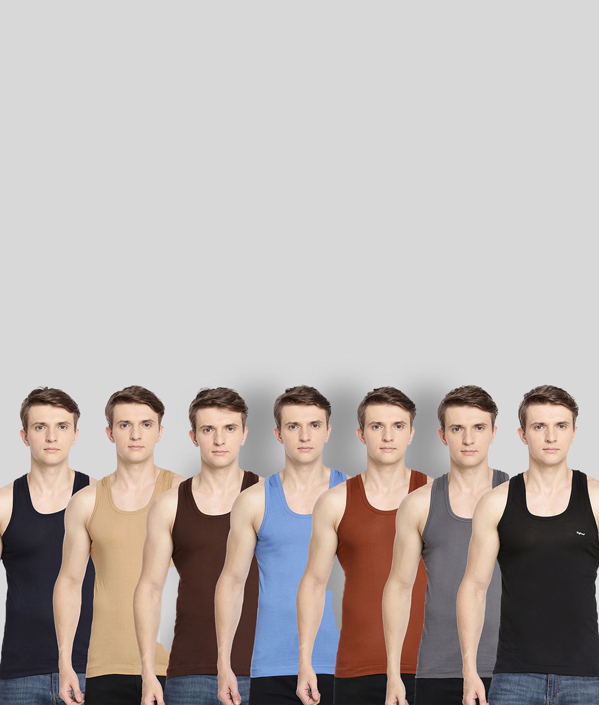     			Pack of 7 Dollar Bigboss Assorted Solid Cotton Blend Men Vest