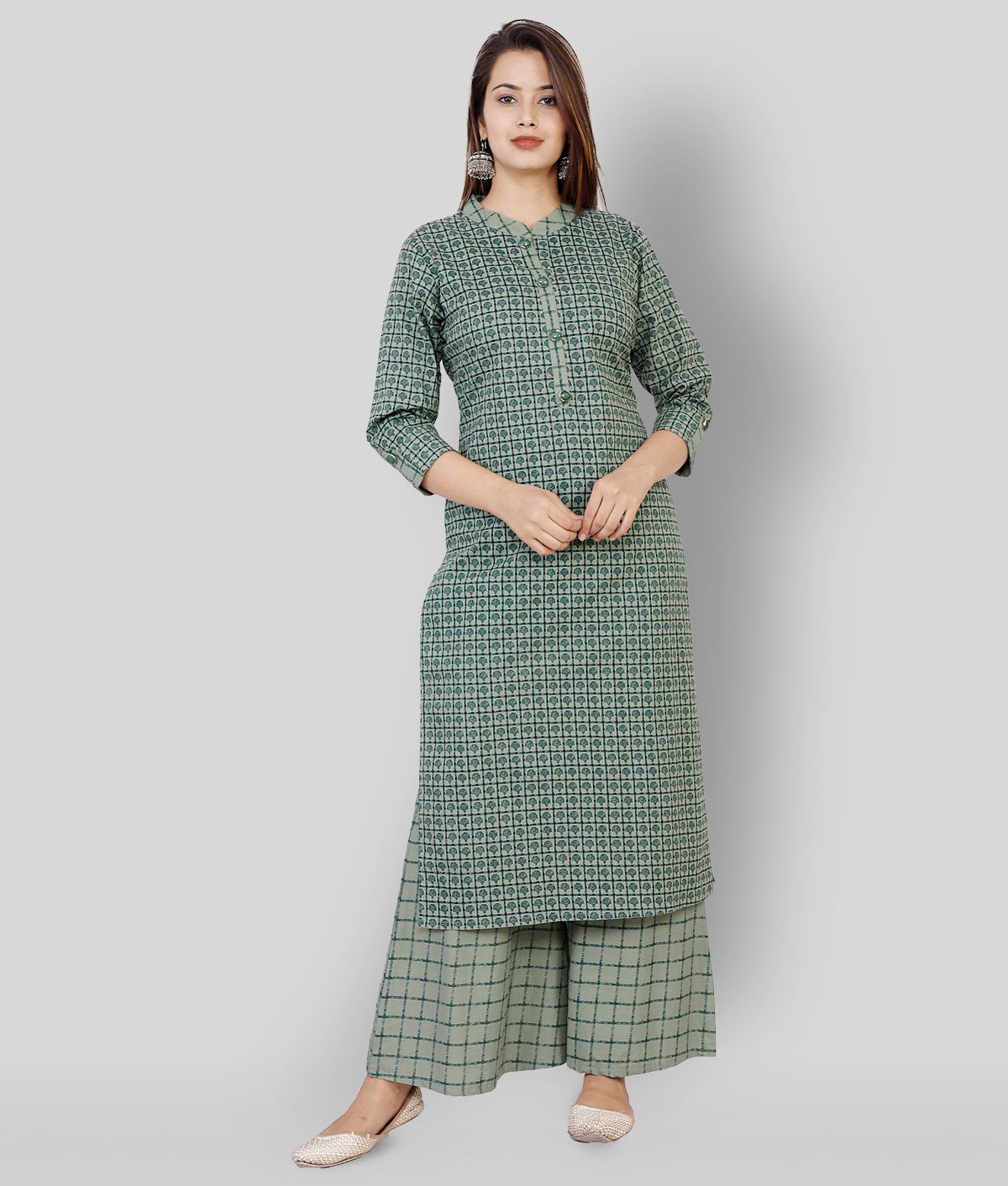     			JC4U - Green Straight Cotton Women's Stitched Salwar Suit ( Pack of 1 )