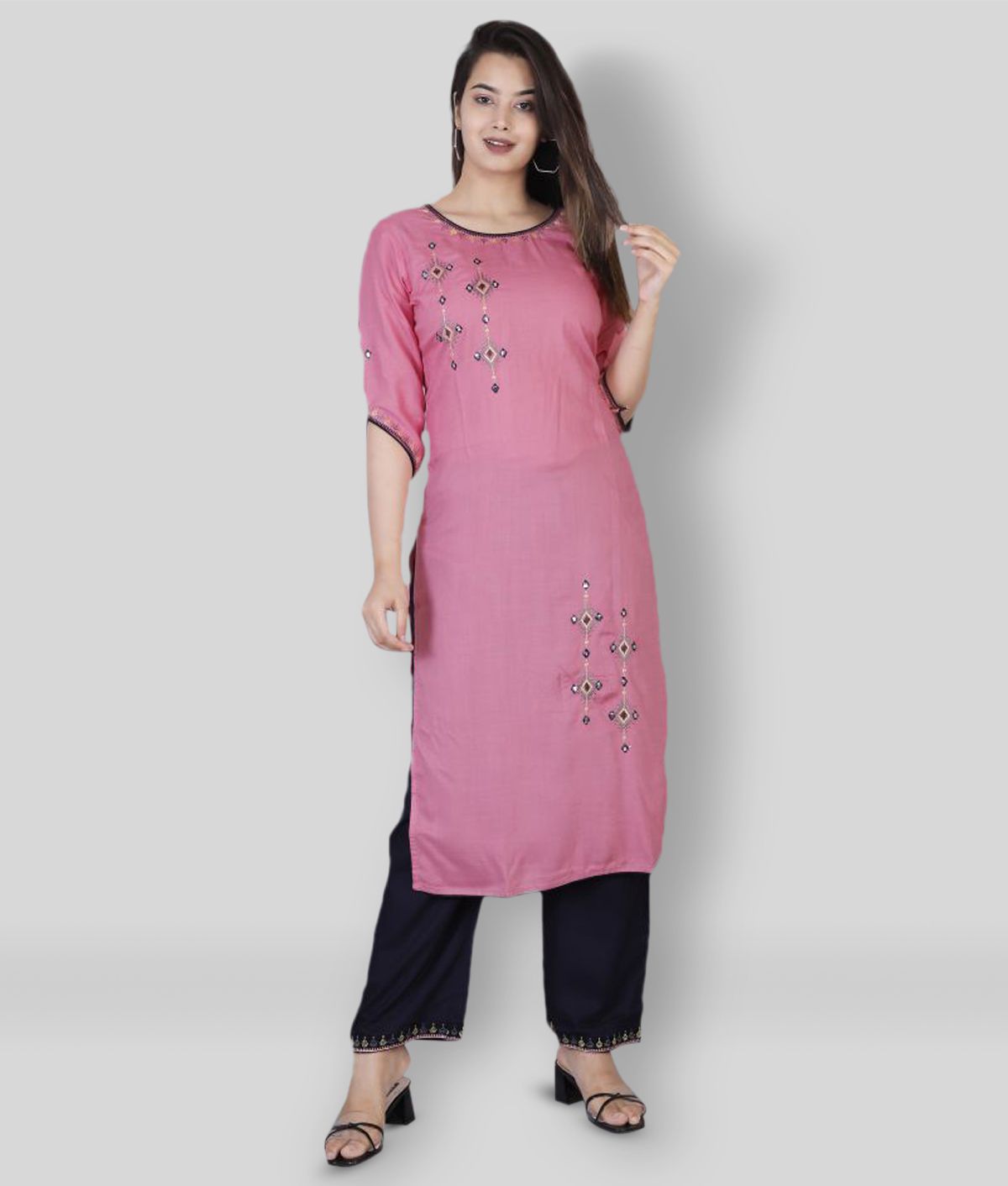     			JC4U - Pink Straight Rayon Women's Stitched Salwar Suit ( Pack of 1 )