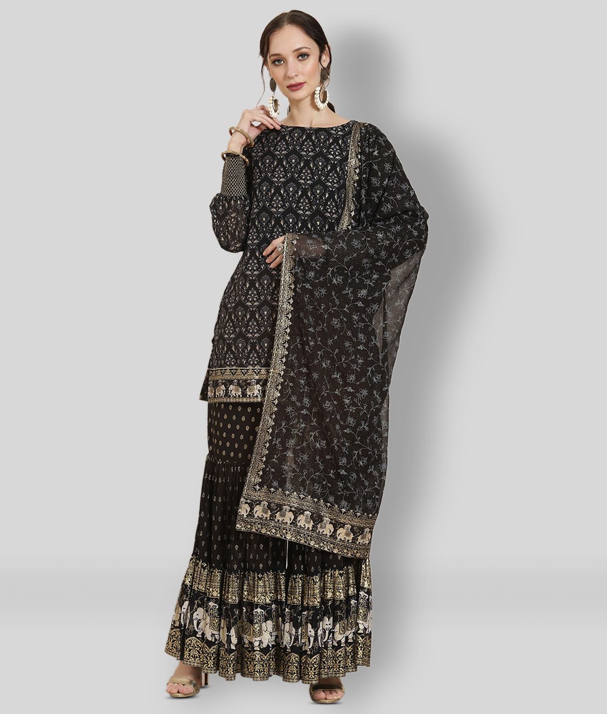     			Juniper - Black Straight Georgette Women's Stitched Salwar Suit ( Pack of 1 )