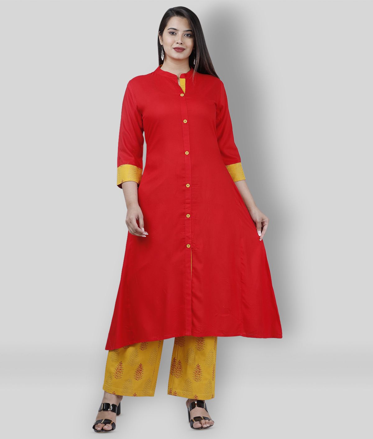     			MAUKA - Red Front Slit Rayon Women's Stitched Salwar Suit ( Pack of 1 )