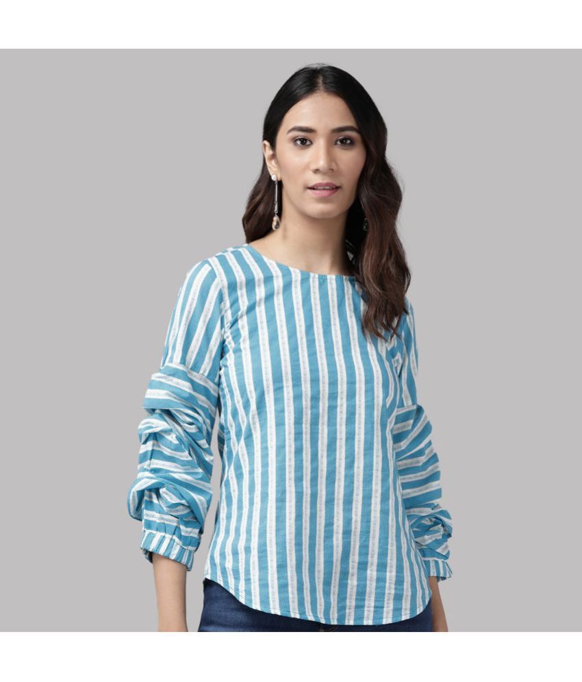     			Yash Gallery - Blue Cotton Women's Regular Top ( Pack of 1 )