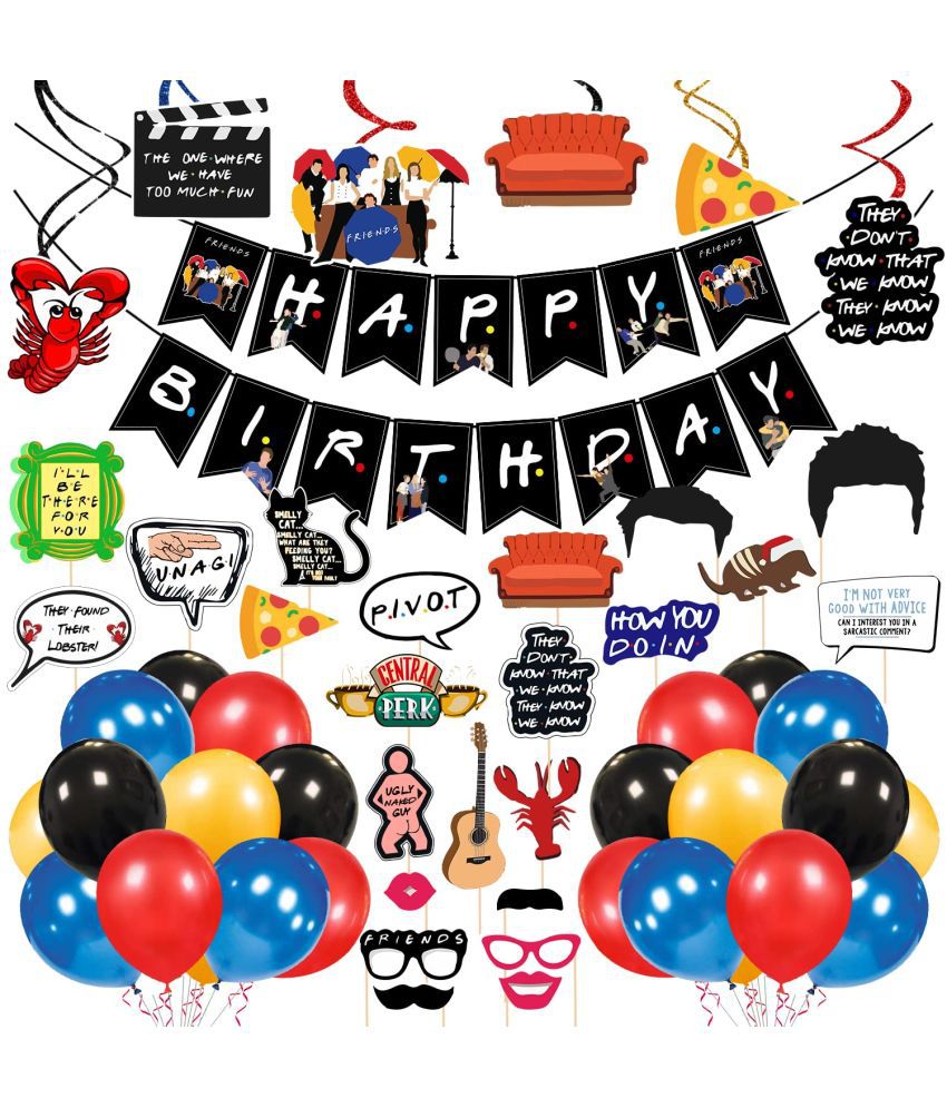     			Zyozi 55 Pcs Friend Themed Party Decorations Friend Party Decorations Include Happy Birthday Banners, Friend Banner, Latex Balloons, Friend Photo Booth Props,Friend Swirls (Pack of 55)