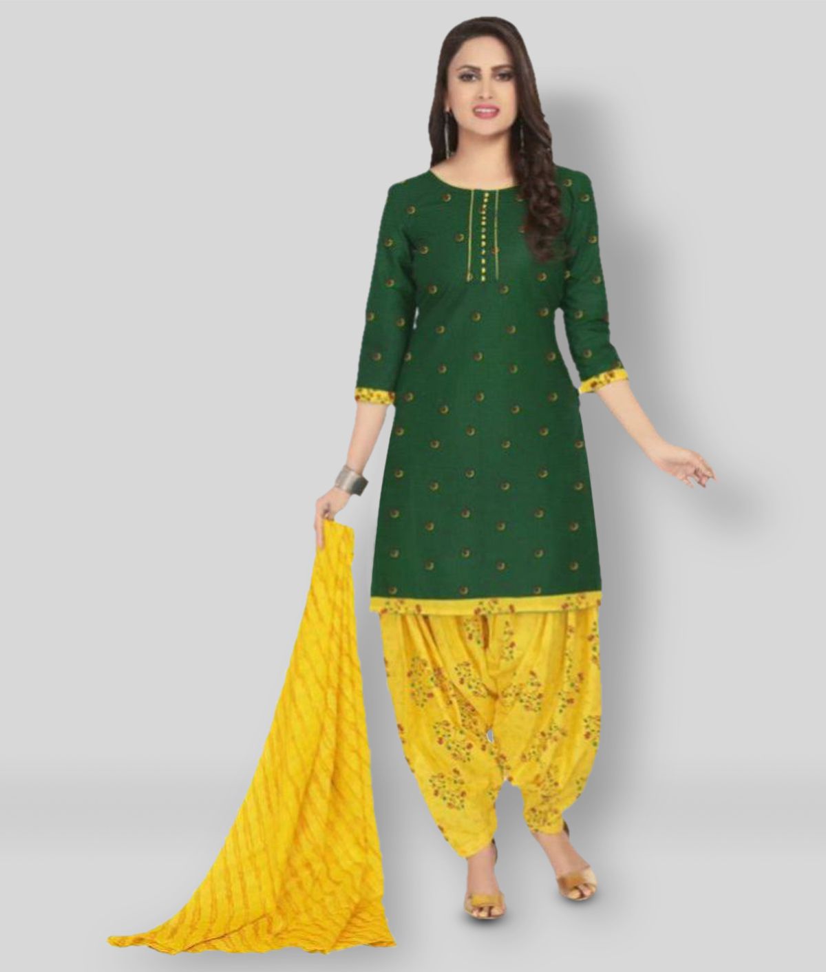    			shree jeenmata collection - green Straight Cotton Women's Stitched Salwar Suit ( Pack of 1 )